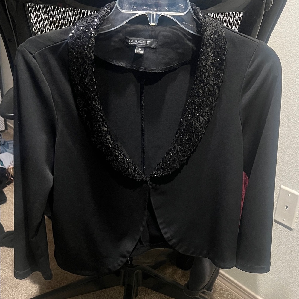 Glamour Elegant Black Sequin Women's Blazer